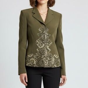Richard Tyler Couture Embroidered Blazer Jacket Size 8 Silk Vintage Moss Green